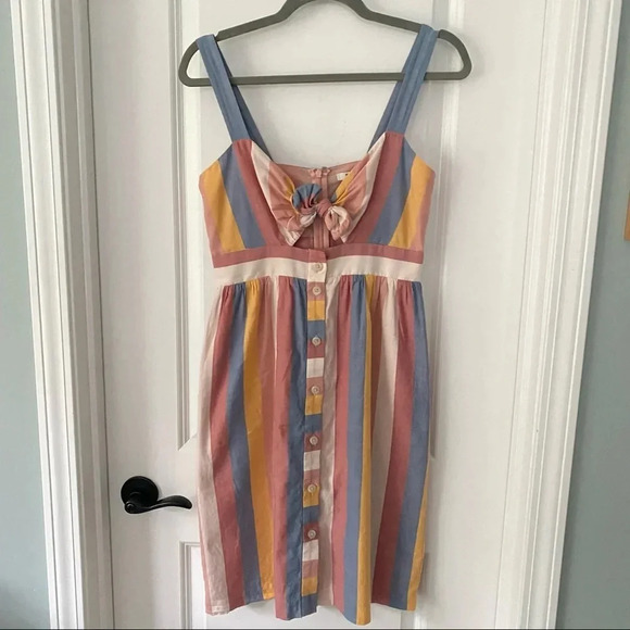 Madewell Tie Front Cut Out sherbet stripe dress - Picture 3 of 7